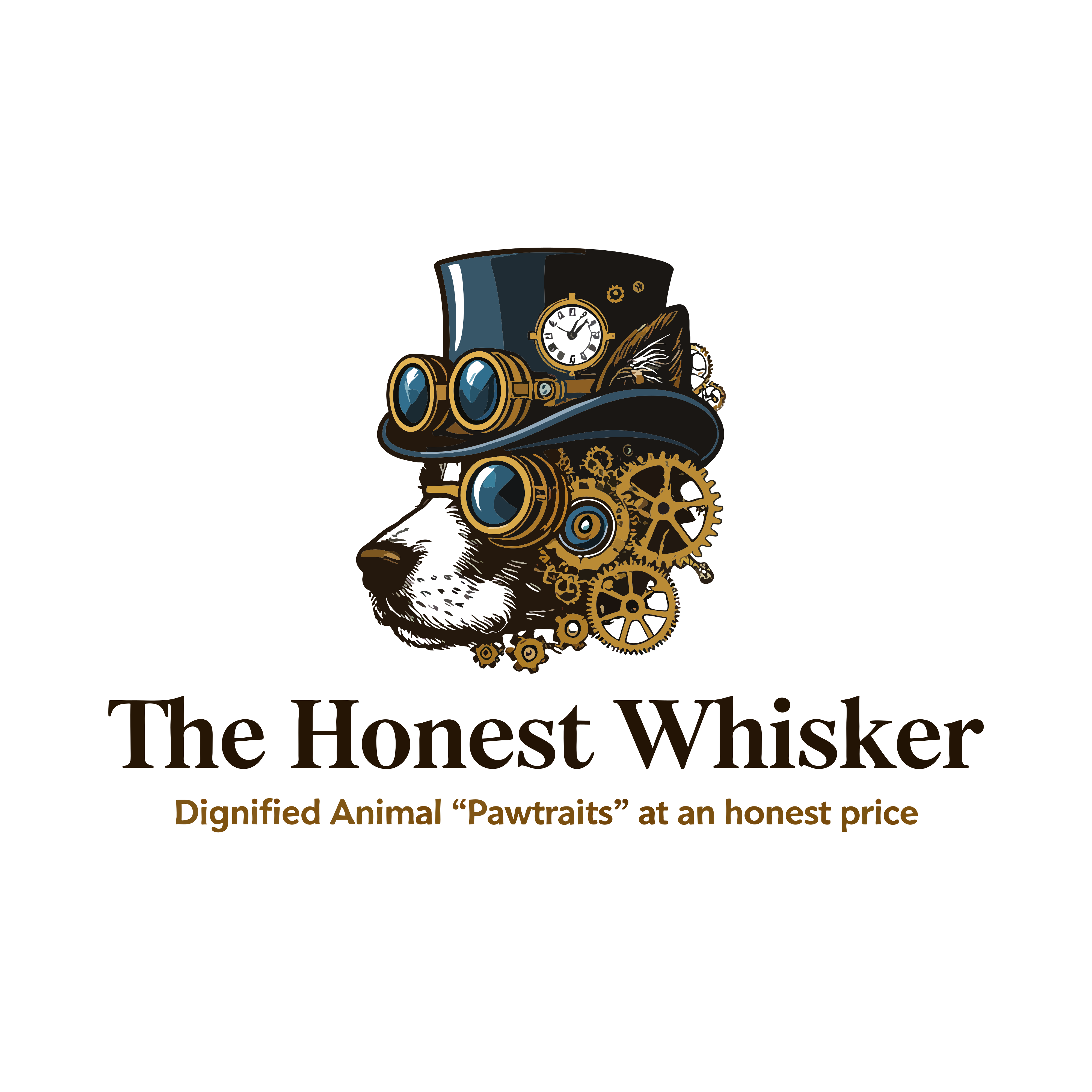 A steampunk-inspired illustration of a dog's head, adorned with goggles, a top hat, and gears.